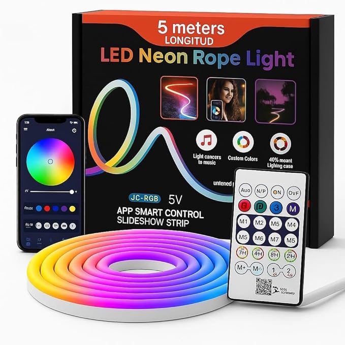 61TS6bbkJbL._AC_SX679_ LED Neon Rope Light 5 Meter – Flexible Decorative LED Neon Strip - Image 1